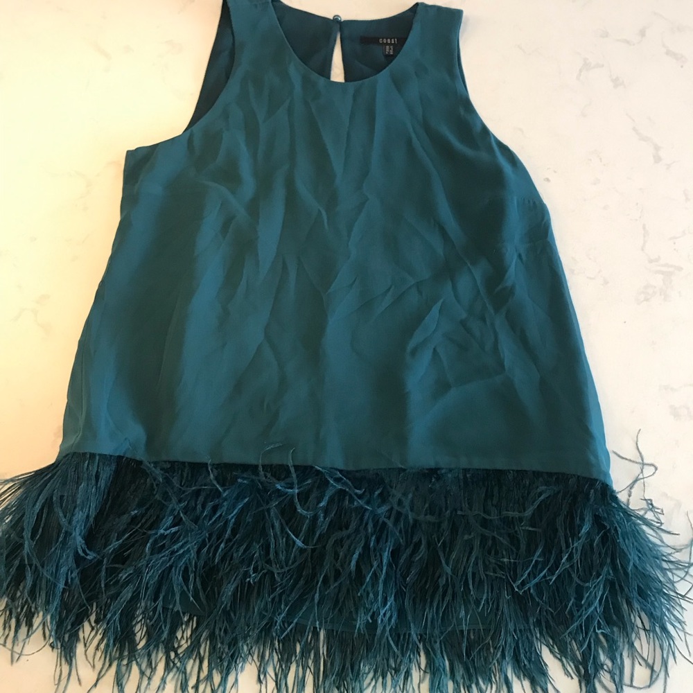 Sleeveless Sea Green top with feathered bottom
